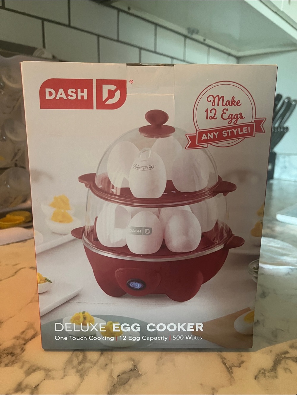 Ash Red Deluxe 12-Egg Cooker with Clear Stacking Trays